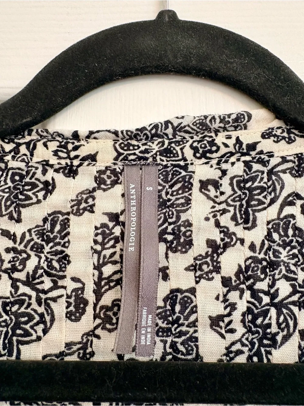 Anthropologie Black Floral Puff Sleeve Blouse on Cream